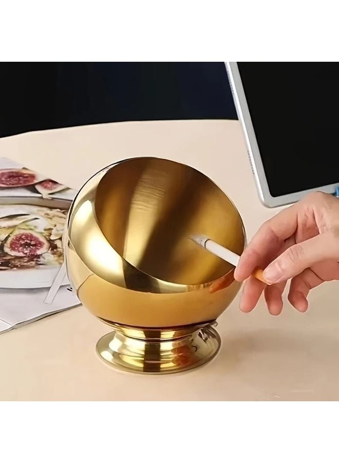 Golden Bottom Small Stainless Steel Desktop Trash Can Ashtray Fruit Bowl Durable Gift - Image 1